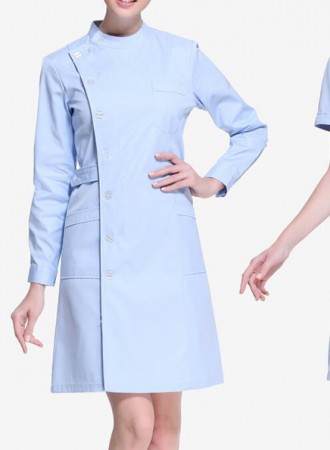 Đồng phục y tá bệnh viện váy nữ xanh cao cổ 15